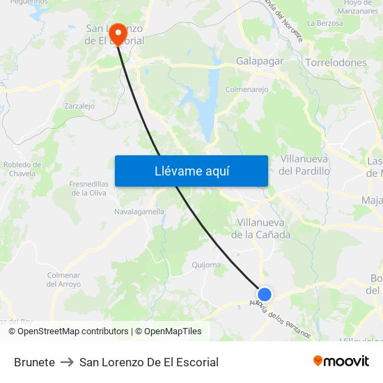 Brunete to San Lorenzo De El Escorial map