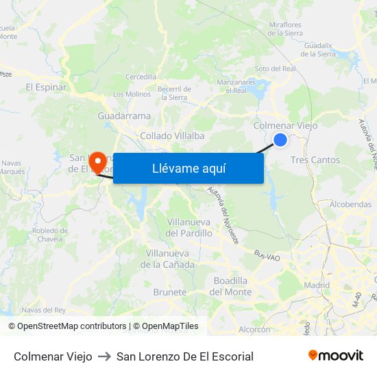 Colmenar Viejo to San Lorenzo De El Escorial map