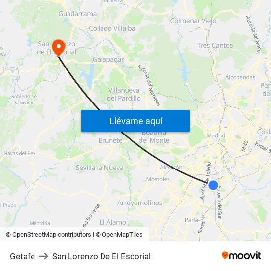 Getafe to San Lorenzo De El Escorial map