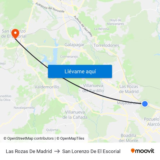 Las Rozas De Madrid to San Lorenzo De El Escorial map