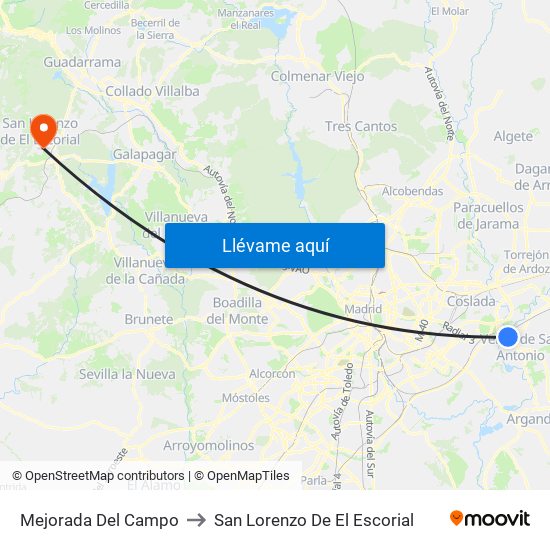 Mejorada Del Campo to San Lorenzo De El Escorial map