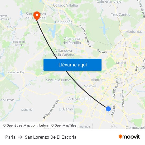 Parla to San Lorenzo De El Escorial map