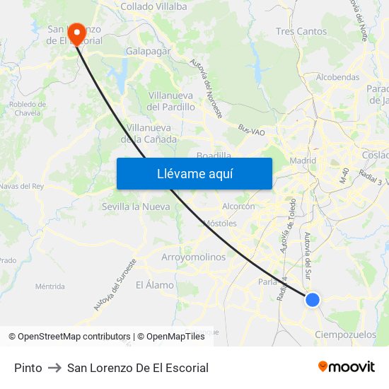 Pinto to San Lorenzo De El Escorial map