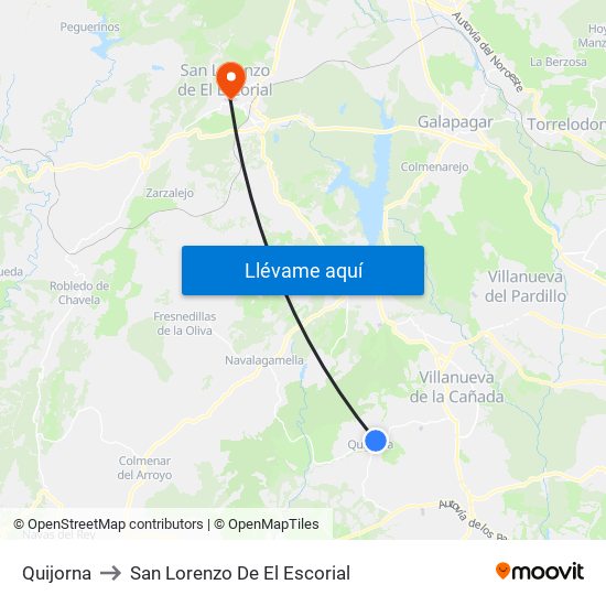 Quijorna to San Lorenzo De El Escorial map