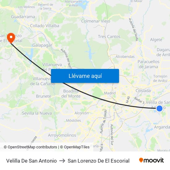 Velilla De San Antonio to San Lorenzo De El Escorial map