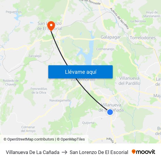 Villanueva De La Cañada to San Lorenzo De El Escorial map