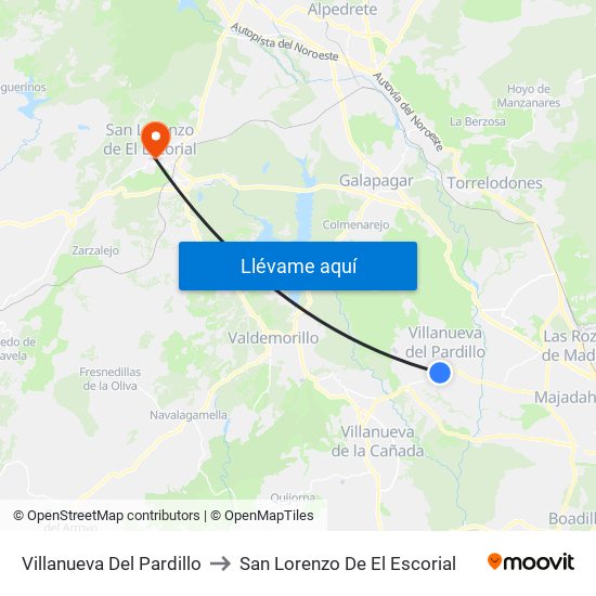 Villanueva Del Pardillo to San Lorenzo De El Escorial map