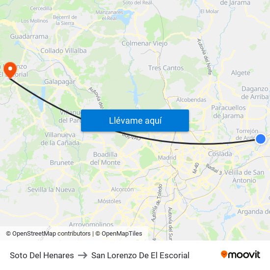 Soto Del Henares to San Lorenzo De El Escorial map