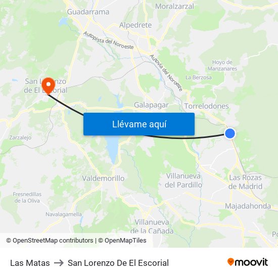 Las Matas to San Lorenzo De El Escorial map