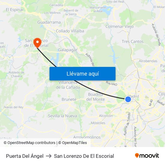 Puerta Del Ángel to San Lorenzo De El Escorial map