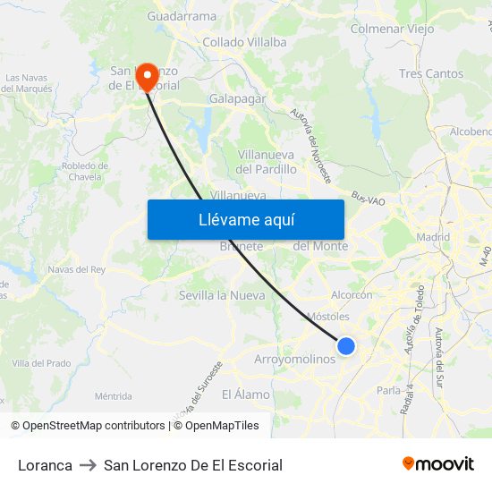 Loranca to San Lorenzo De El Escorial map