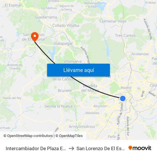 Intercambiador De Plaza Elíptica to San Lorenzo De El Escorial map