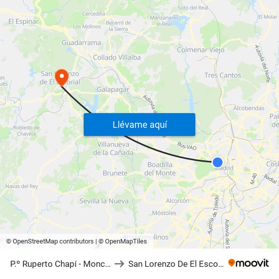 P.º Ruperto Chapí - Moncloa to San Lorenzo De El Escorial map