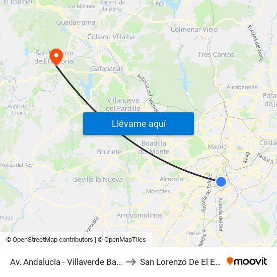Av. Andalucía - Villaverde Bajo Cruce to San Lorenzo De El Escorial map
