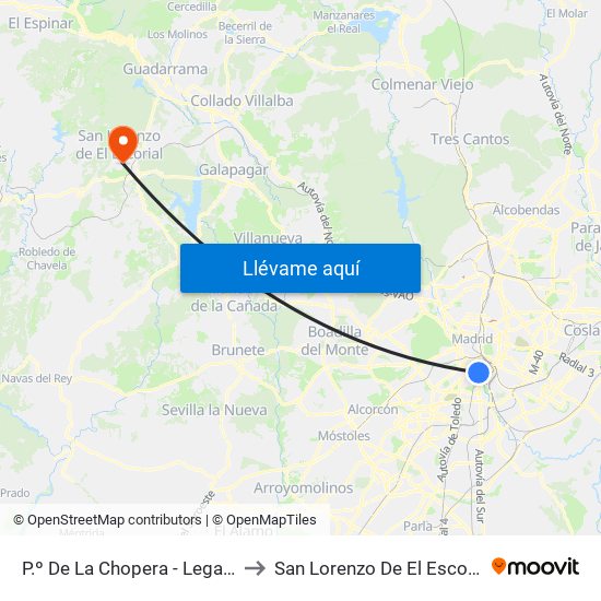 P.º De La Chopera - Legazpi to San Lorenzo De El Escorial map