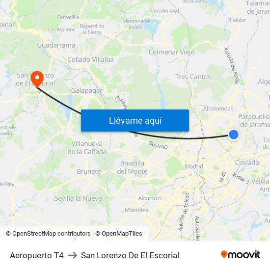 Aeropuerto T4 to San Lorenzo De El Escorial map