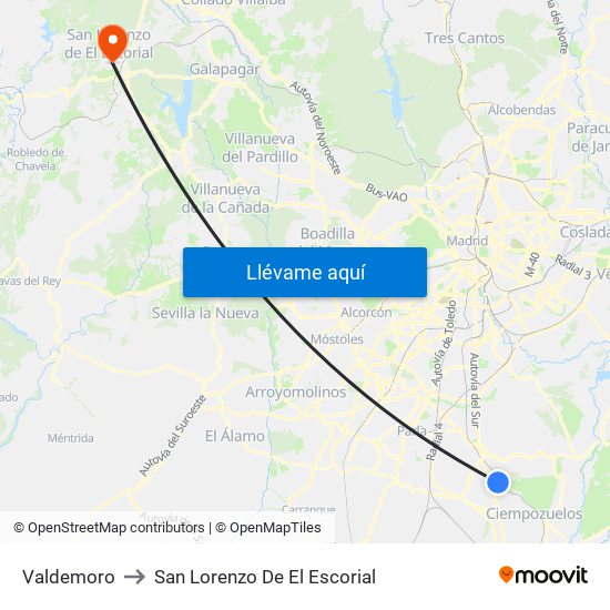 Valdemoro to San Lorenzo De El Escorial map