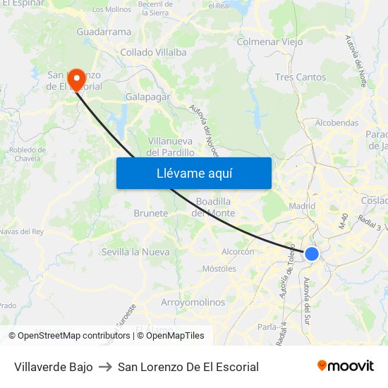 Villaverde Bajo to San Lorenzo De El Escorial map