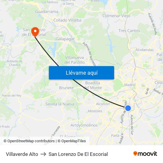 Villaverde Alto to San Lorenzo De El Escorial map