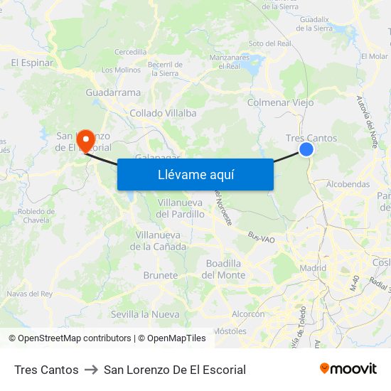 Tres Cantos to San Lorenzo De El Escorial map
