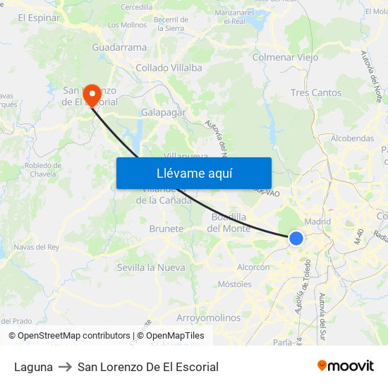 Laguna to San Lorenzo De El Escorial map