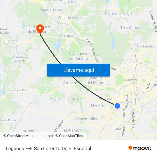 Leganés to San Lorenzo De El Escorial map