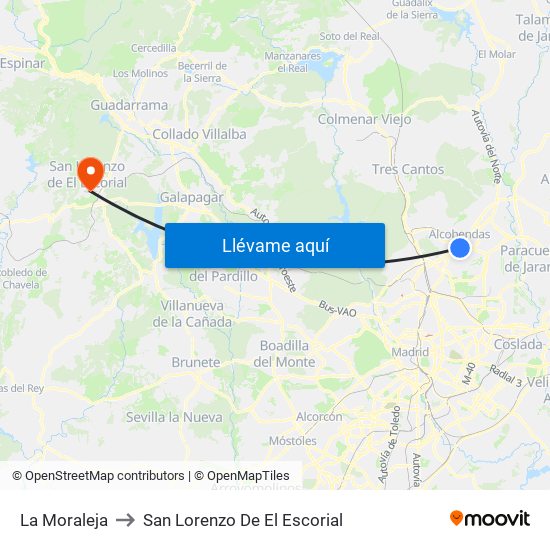 La Moraleja to San Lorenzo De El Escorial map