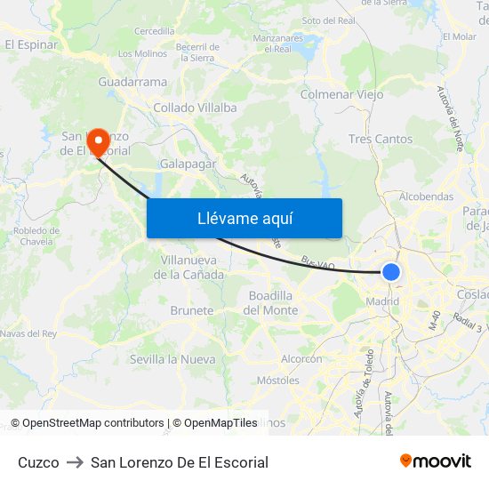 Cuzco to San Lorenzo De El Escorial map