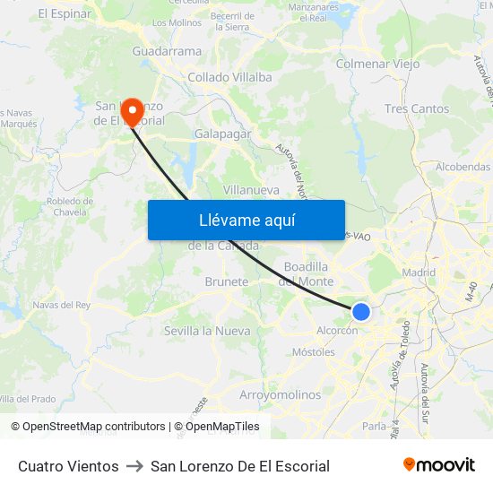 Cuatro Vientos to San Lorenzo De El Escorial map