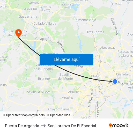 Puerta De Arganda to San Lorenzo De El Escorial map