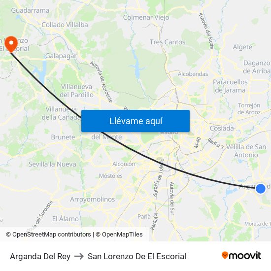 Arganda Del Rey to San Lorenzo De El Escorial map