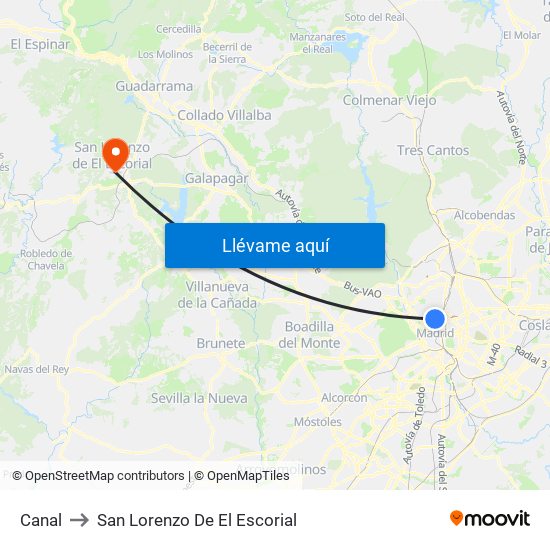 Canal to San Lorenzo De El Escorial map