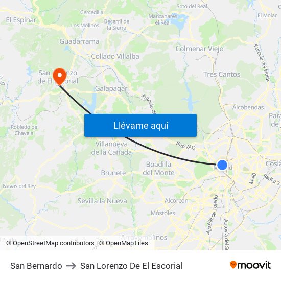 San Bernardo to San Lorenzo De El Escorial map