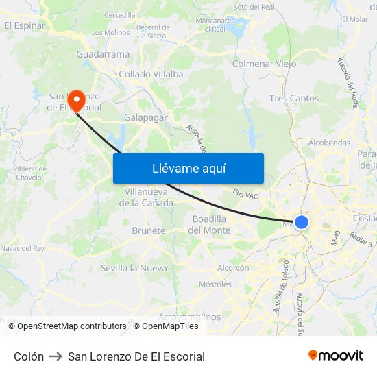 Colón to San Lorenzo De El Escorial map