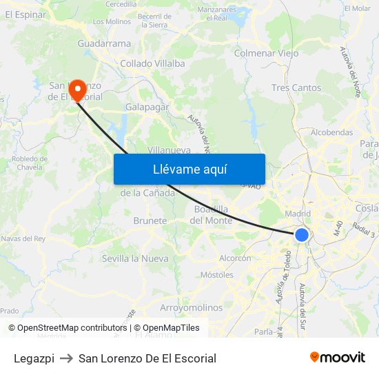 Legazpi to San Lorenzo De El Escorial map