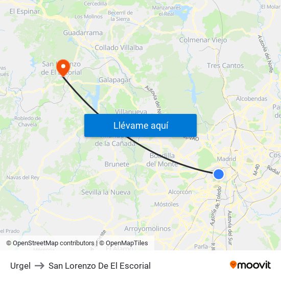 Urgel to San Lorenzo De El Escorial map