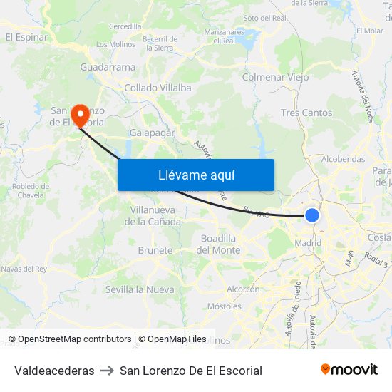 Valdeacederas to San Lorenzo De El Escorial map