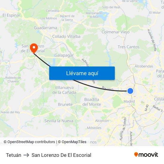 Tetuán to San Lorenzo De El Escorial map