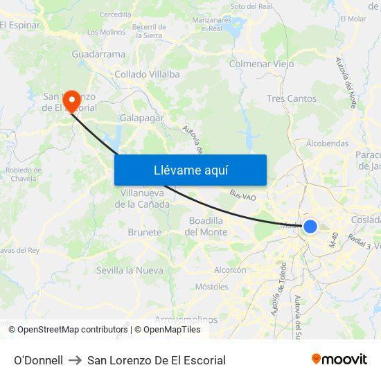 O'Donnell to San Lorenzo De El Escorial map