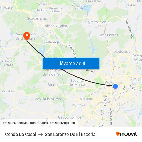 Conde De Casal to San Lorenzo De El Escorial map