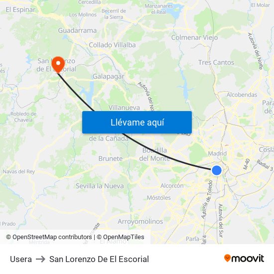 Usera to San Lorenzo De El Escorial map