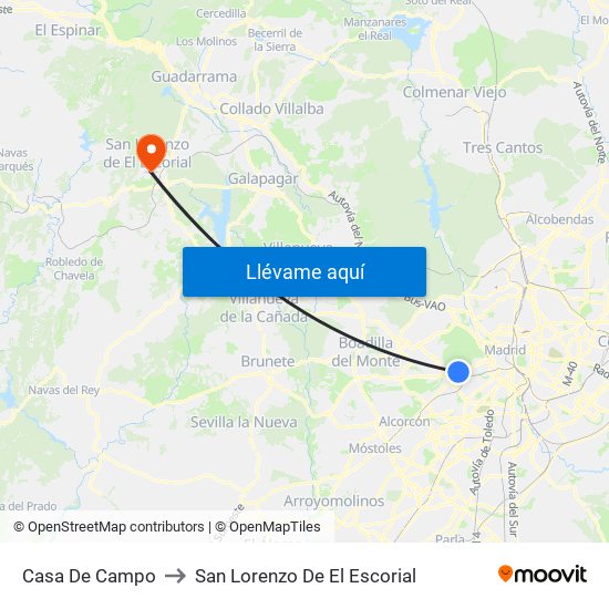 Casa De Campo to San Lorenzo De El Escorial map
