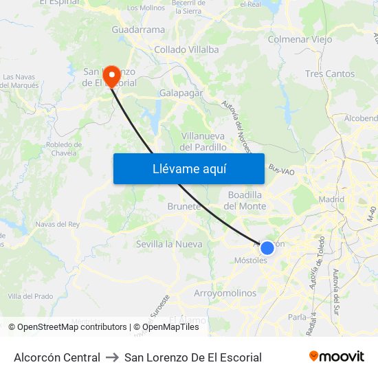 Alcorcón Central to San Lorenzo De El Escorial map