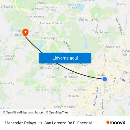 Menéndez Pelayo to San Lorenzo De El Escorial map