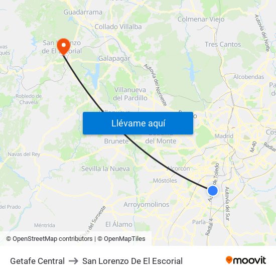Getafe Central to San Lorenzo De El Escorial map