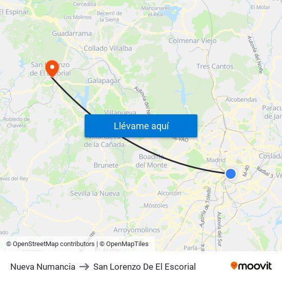 Nueva Numancia to San Lorenzo De El Escorial map