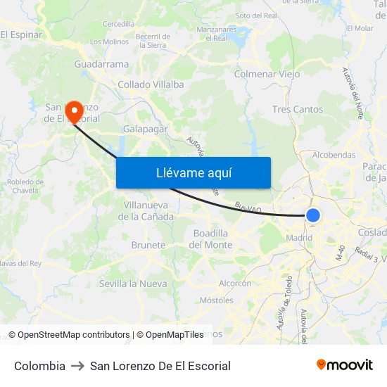 Colombia to San Lorenzo De El Escorial map