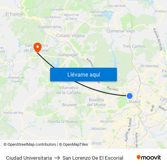 Ciudad Universitaria to San Lorenzo De El Escorial map