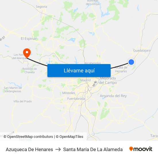 Azuqueca De Henares to Santa María De La Alameda map