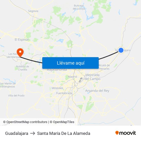 Guadalajara to Santa María De La Alameda map